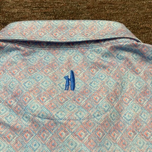 Johnnie-O Men's Medium Polo Shirt Blue Red Geometric Performance Stretch UPF 50 - Picture 3 of 7